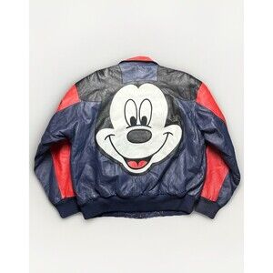 VTG 90s M Mickey Unlimited Mickey Mouse Leather Varsity Bomber Jacket Disney